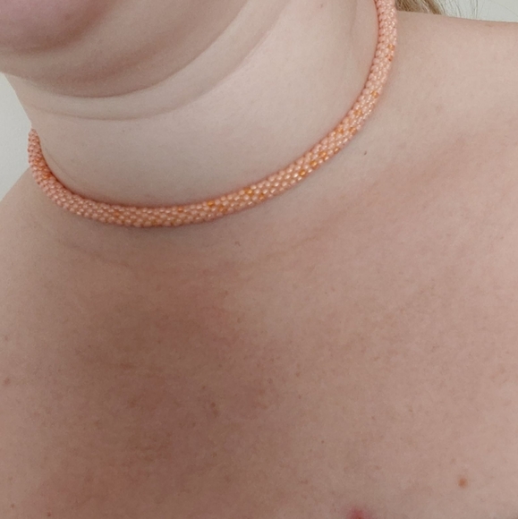 Handmade Beaded Choker- Peach Parfait 15 1/2 in. - Picture 2 of 5